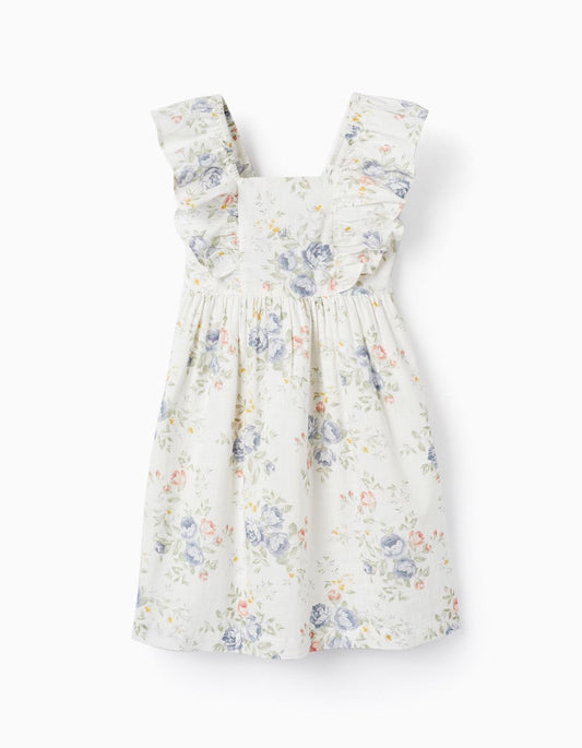Vestido Crudo Flores Azules