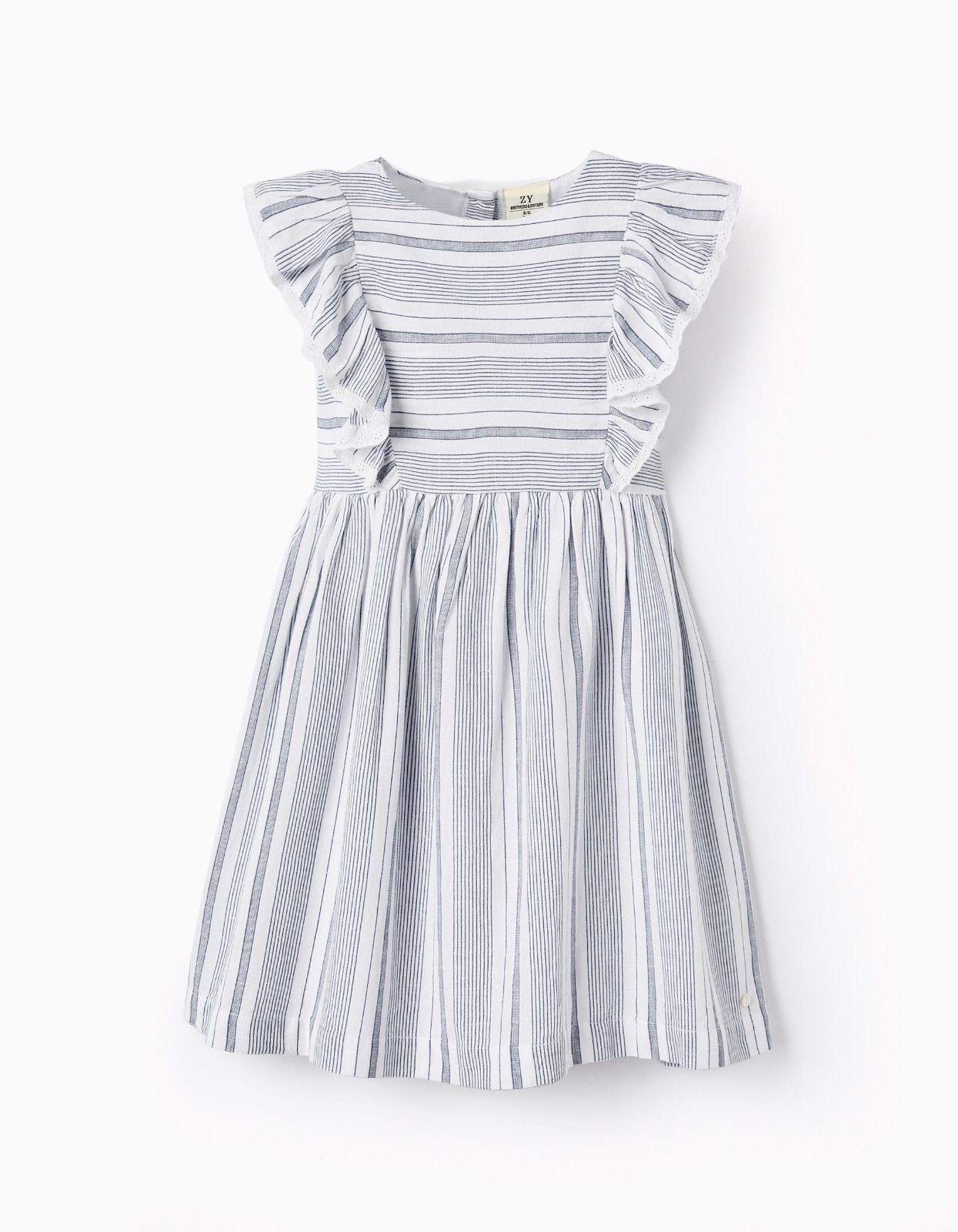 Vestido Rayas Azul Blanco, Manga Corta Volada