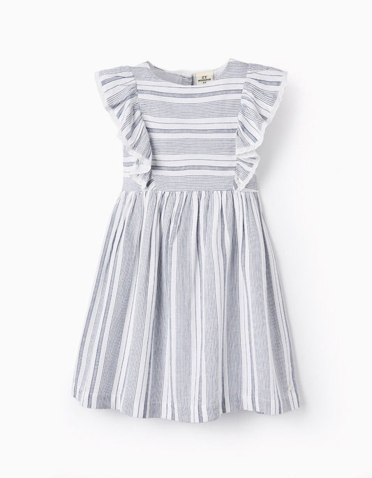 Vestido Rayas Azul Blanco, Manga Corta Volada