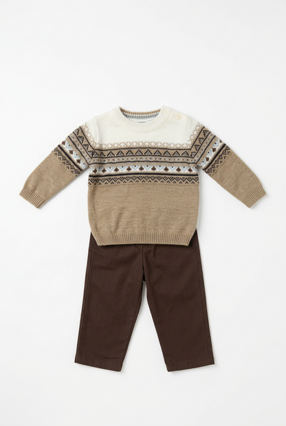 Conjunto jersey y pantalón café para bebe