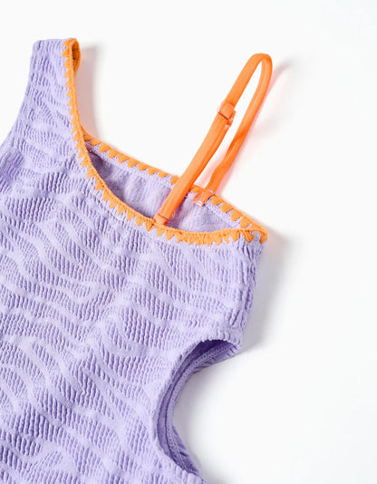 Bañador +Scrunchie lila tirantes naranja