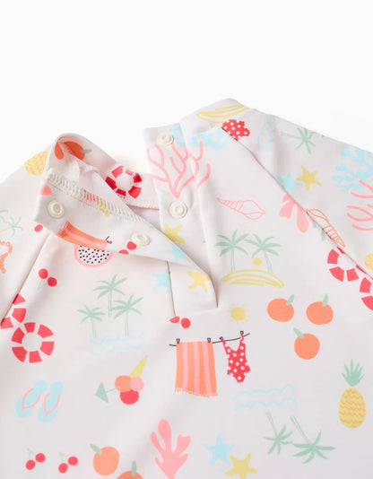 Conjunto de baño con motivo de playa para bebé y niña, blanco/naranja