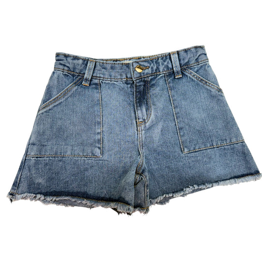 Short Vaquero con Bajos Deshilachados Para Niña, Azul