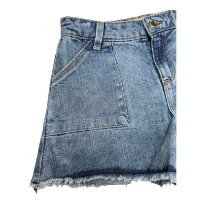 Short Vaquero con Bajos Deshilachados Para Niña, Azul