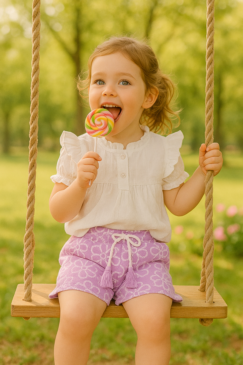 Set blusa crudo Short lila con jareta ponpon