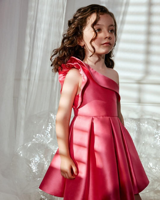 Vestido Mikado Asimétrico Rosa Chicle
