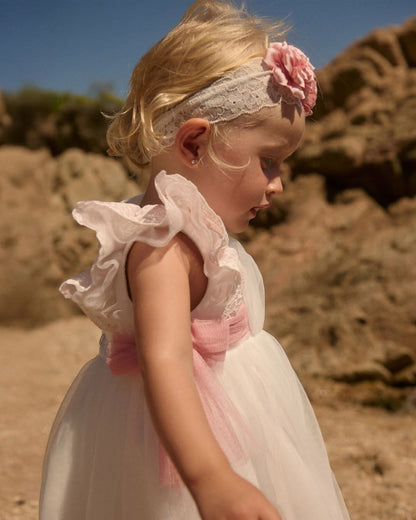 Vestido  Guipur Color Nata Encaje Rosa para Bebé
