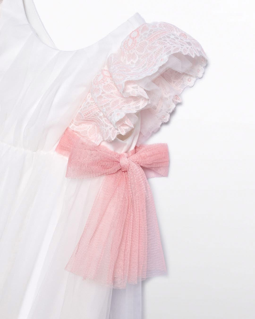 Vestido  Guipur Color Nata Encaje Rosa para Bebé