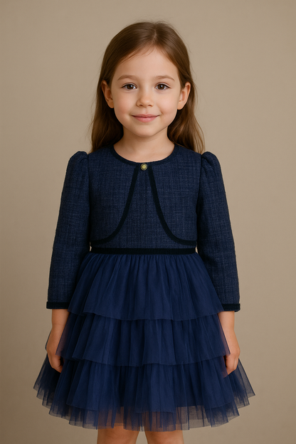 Vestido color azul falda tul con torera