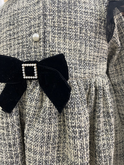 Vestido rosa 2 botones moño en cintura moda española, color negro