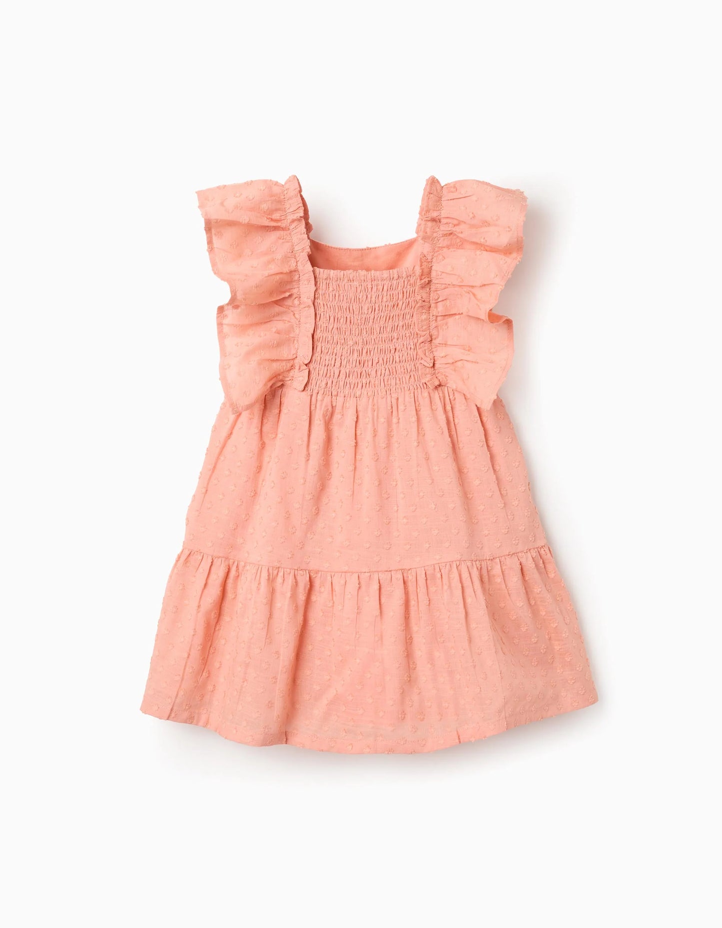Vestido de algodón con bordado suizo para bebé niña, salmón naranja