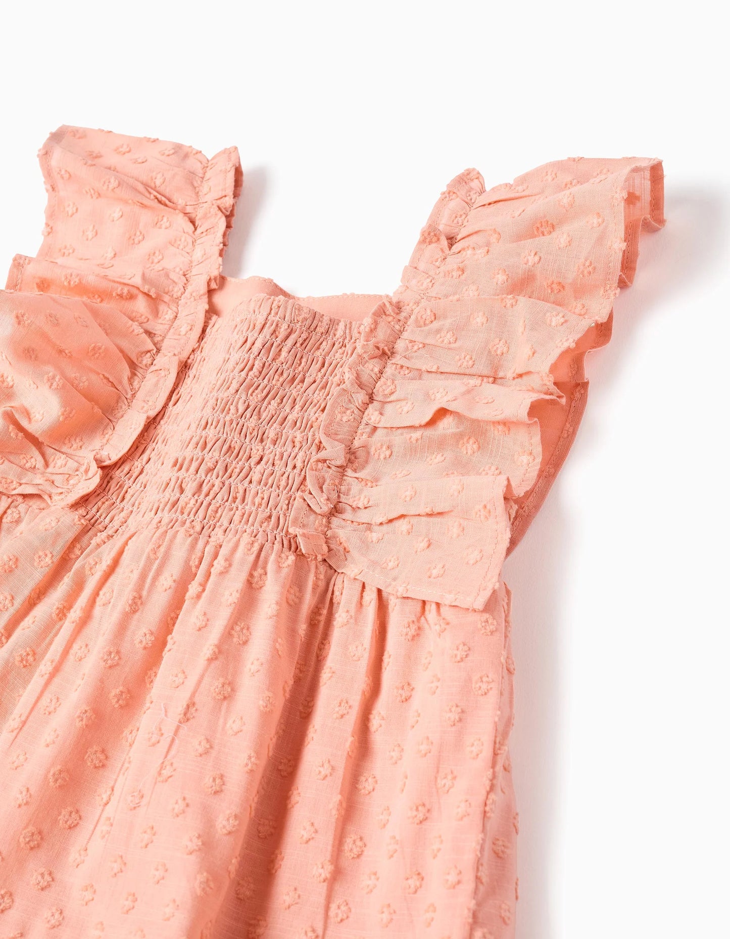 Vestido de algodón con bordado suizo para bebé niña, salmón naranja