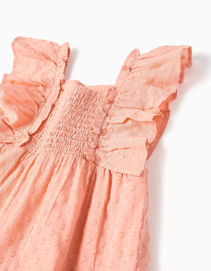 Vestido de algodón con bordado suizo para bebé niña, salmón naranja