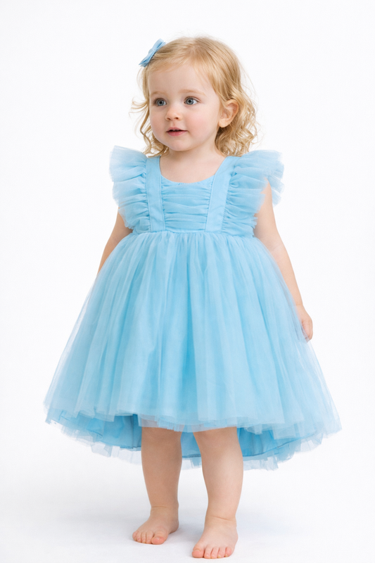 Vestido Tul Volantes Azul Celeste