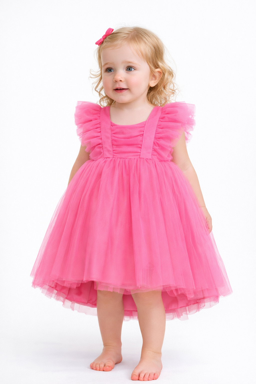 Vestido Tul Volantes Rosa Chicle