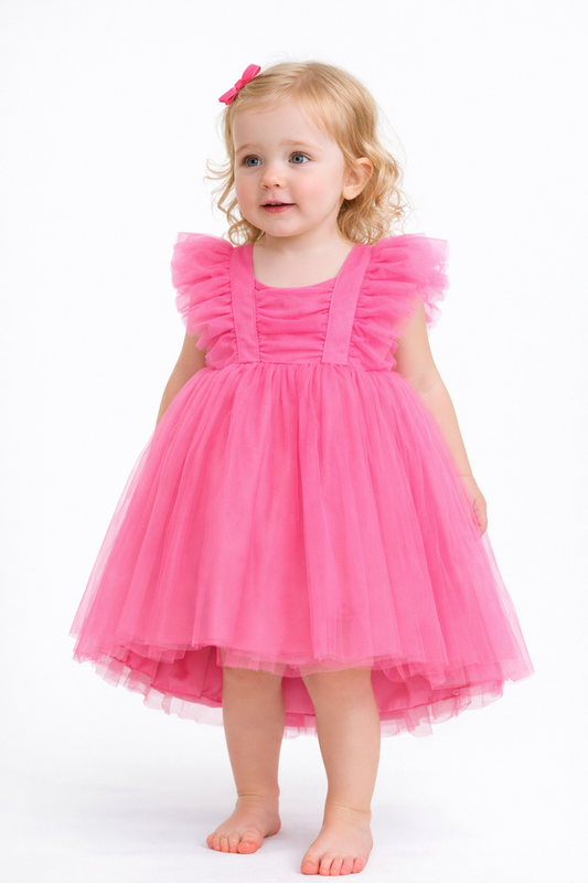 Vestido Tul Volantes Rosa Chicle