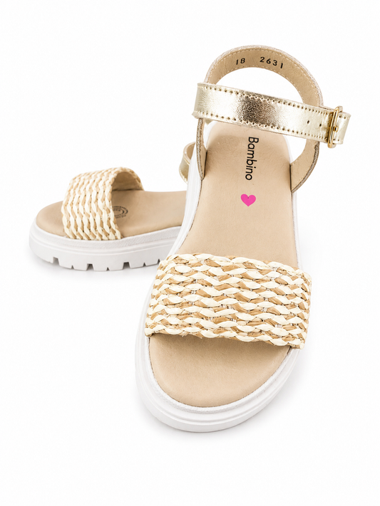 Huarache oro tipo rafia