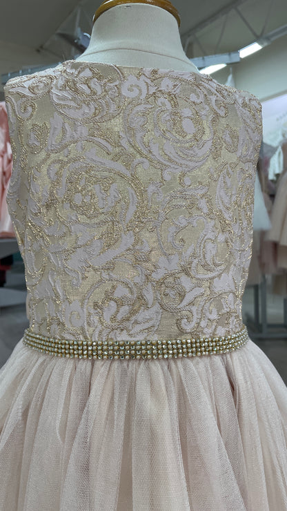 Vestido Rosa Oro Talle Brocado Falda Tul
