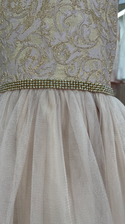 Vestido Rosa Oro Talle Brocado Falda Tul