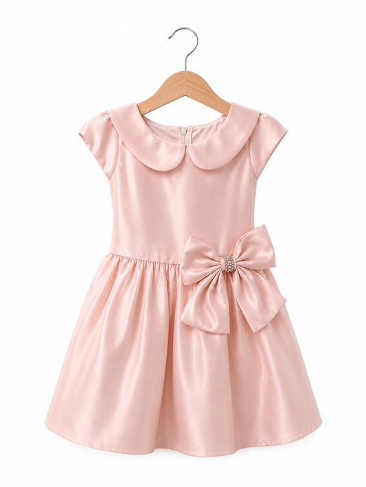 Vestido Petal Pink saten moño cintura