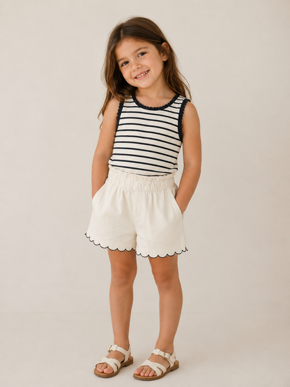 Set blusa rayas + Short ivory