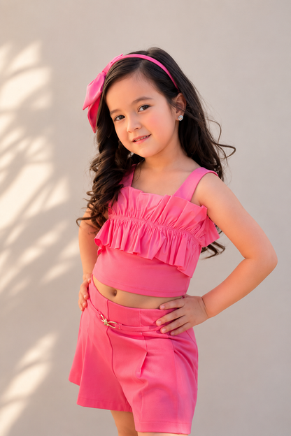 Set top volante y short geranio