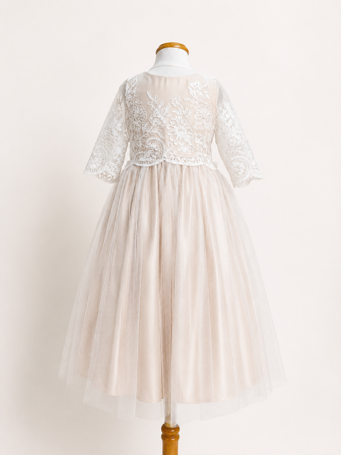 Vestido Champagne Guipiur Ivory manga 3/4