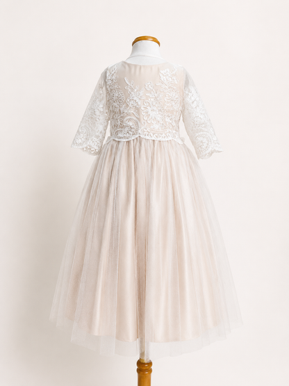 Vestido Champagne Guipiur Ivory manga 3/4