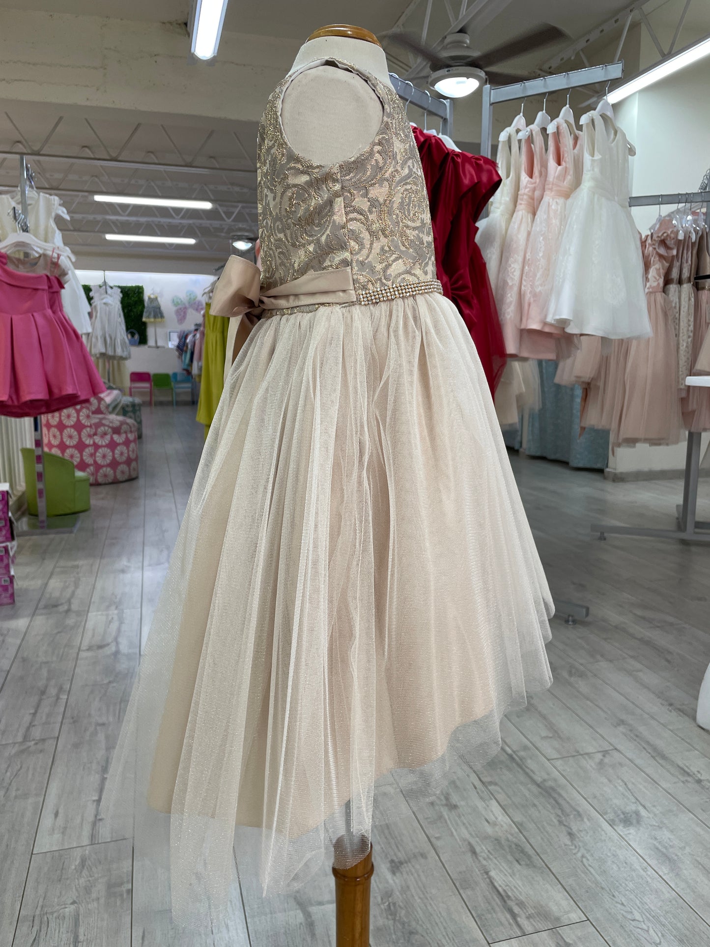 Vestido Mocha talle Brocado cinto cristales