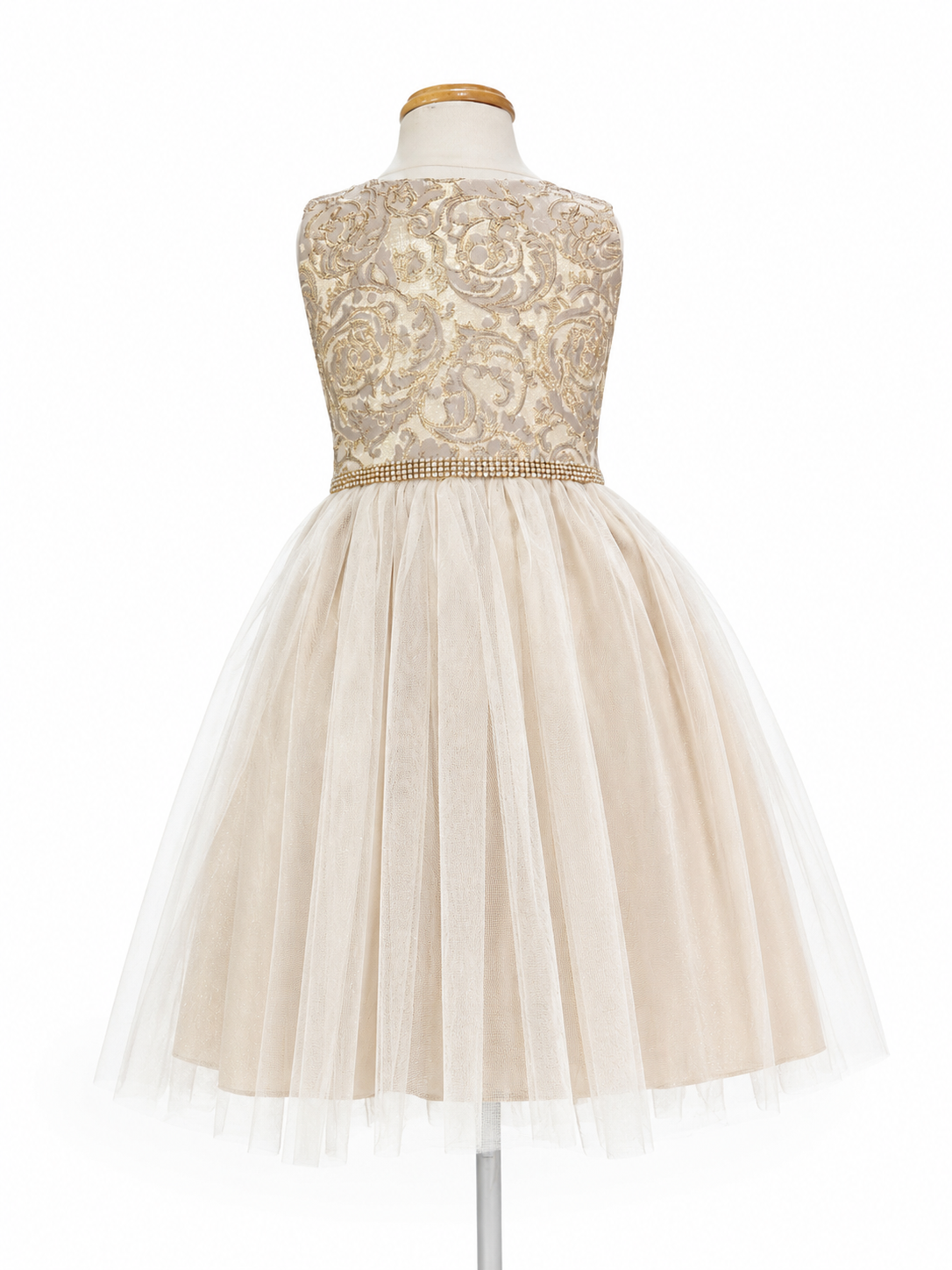 Vestido Mocha talle Brocado cinto cristales