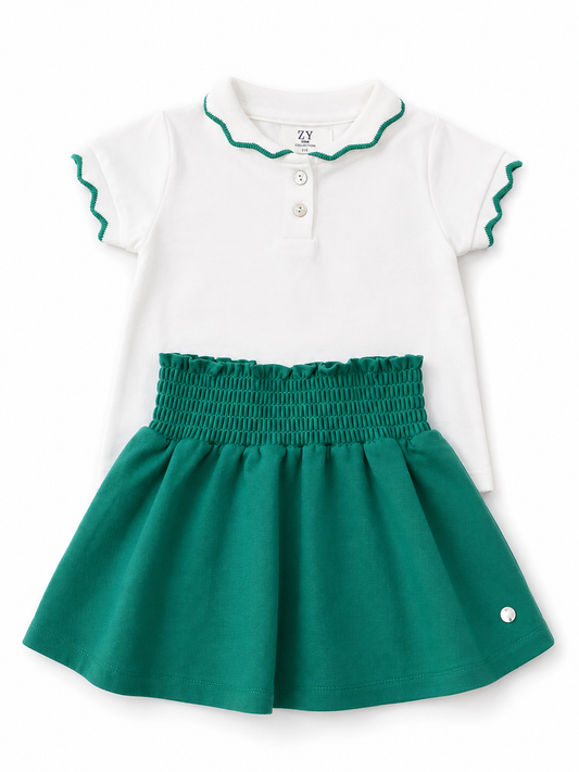 Conjunto camiseta polo y falda color verde
