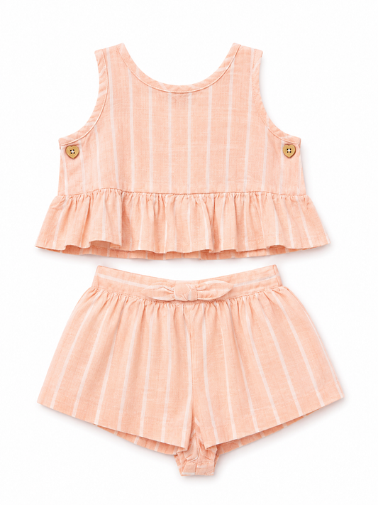 Conjunto 2 piezas Short y Blusa a Rayas Melón para Bebe