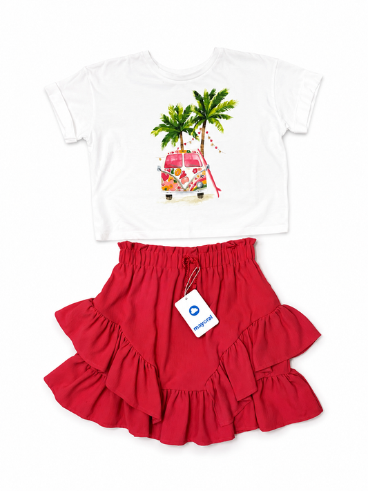 Conjunto Blusa Crop top y Falda Algodon con Olanes, Mayoral