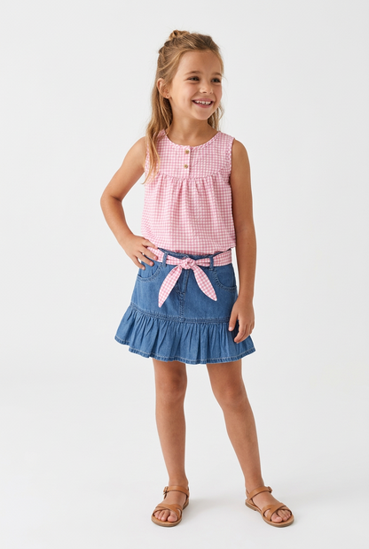 Set Blusa a cuadros y Falda Denim Vaquera