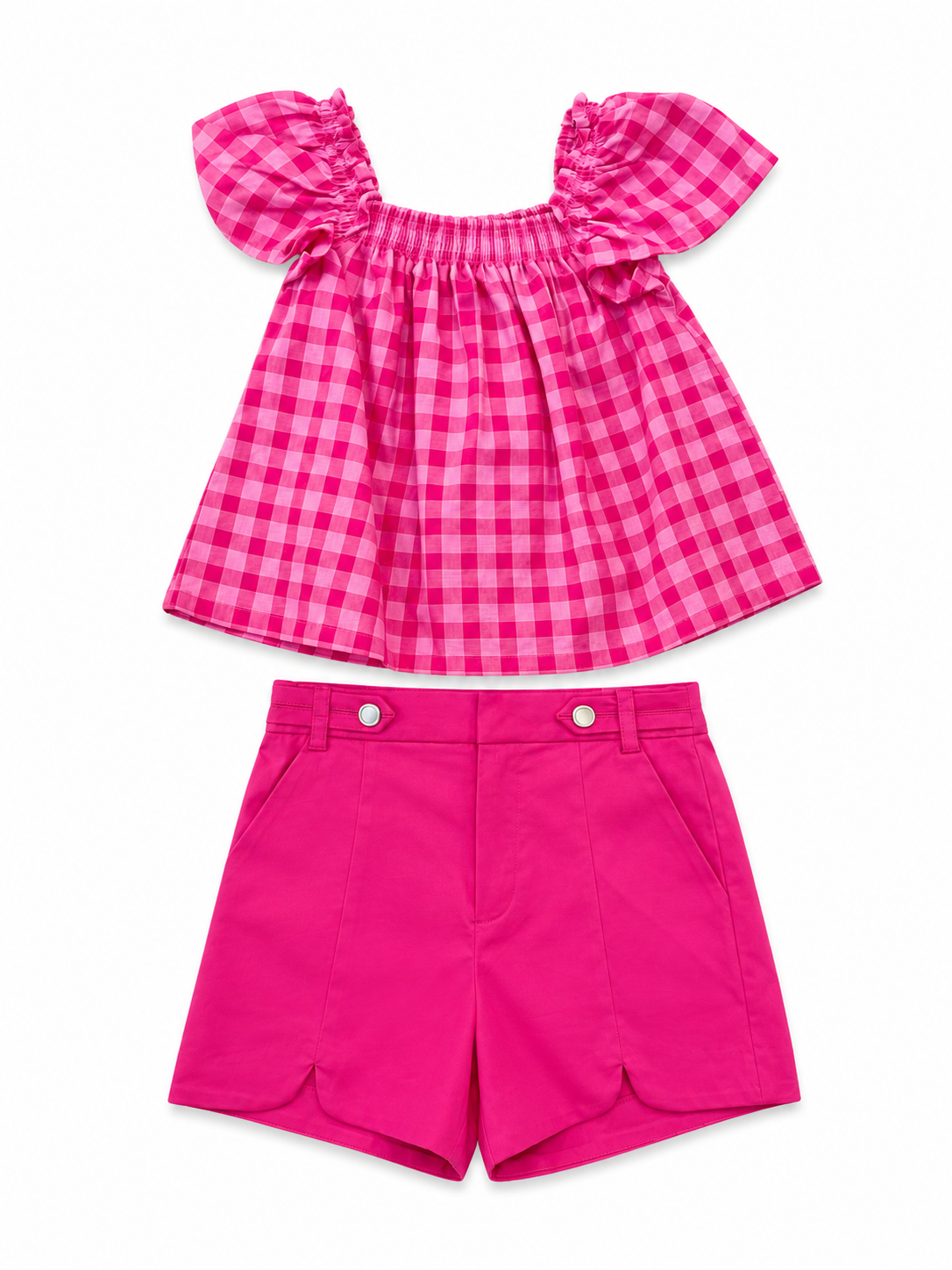 Conjunto Blusa Campesina a Cuadros Rosa Short Rosa Mayoral