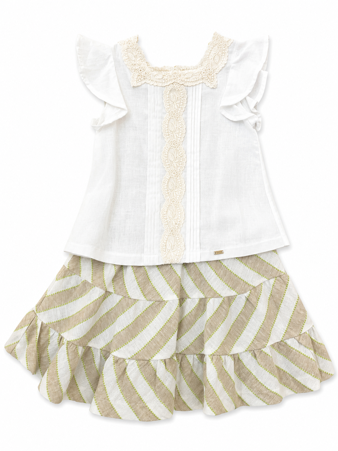 Conjunto Lino Blusa Cuello Encaje Manga Volada