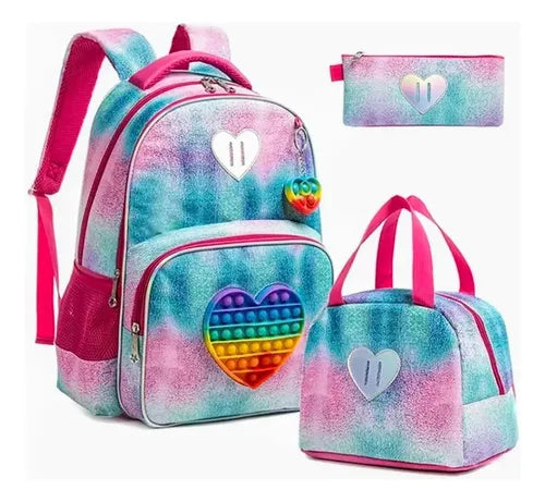 MOCHILA ESCOLAR 3 PIEZAS POPIT