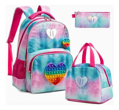 MOCHILA ESCOLAR 3 PIEZAS POPIT SIRENA