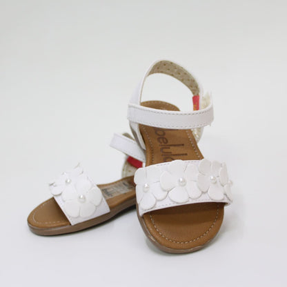 huarache color blanco con flores perla calada