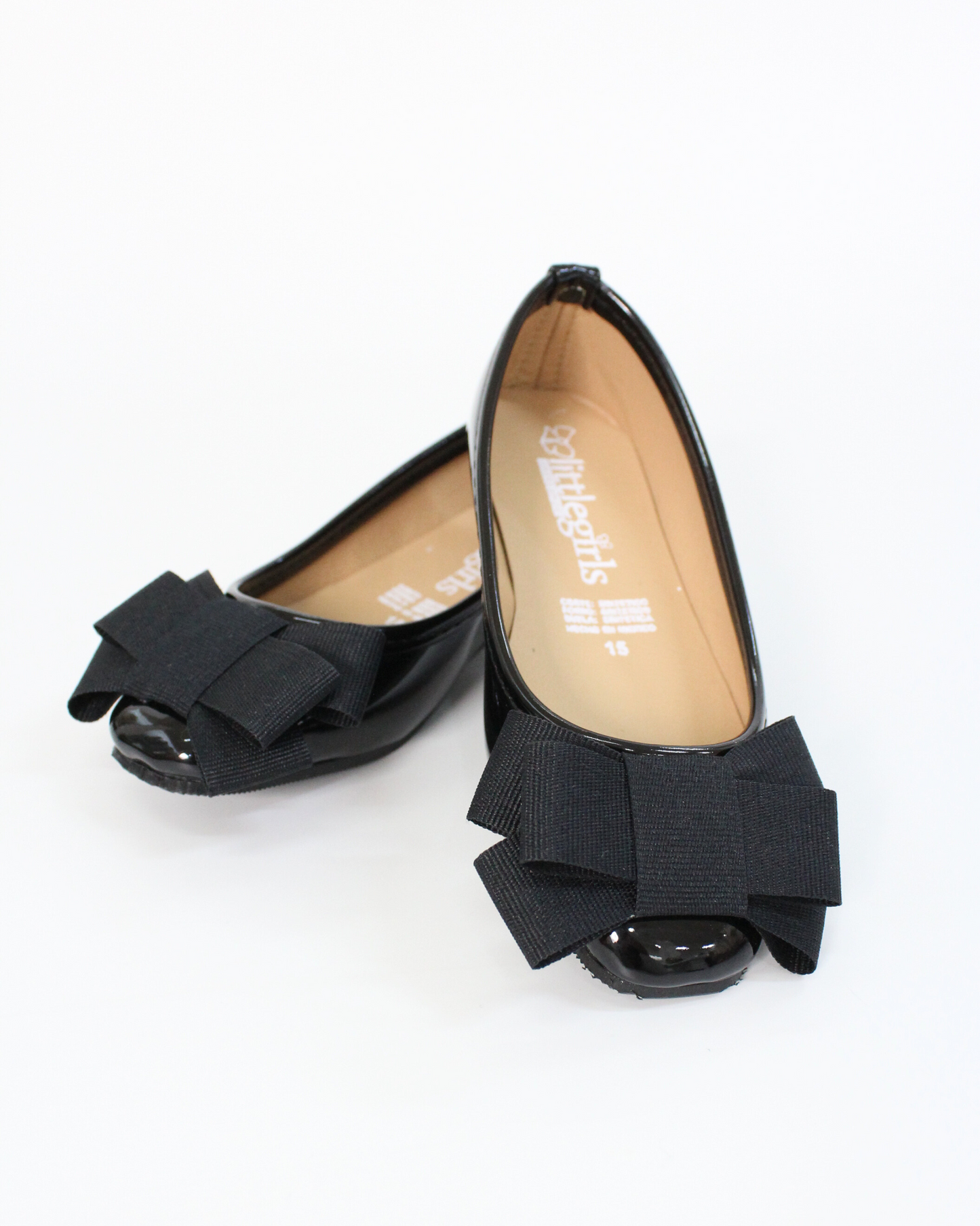 Zapato charol negro punta cuadrada moño triple michelle