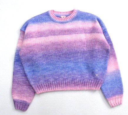 suéter a rayas, tejido tonos morados y rosas