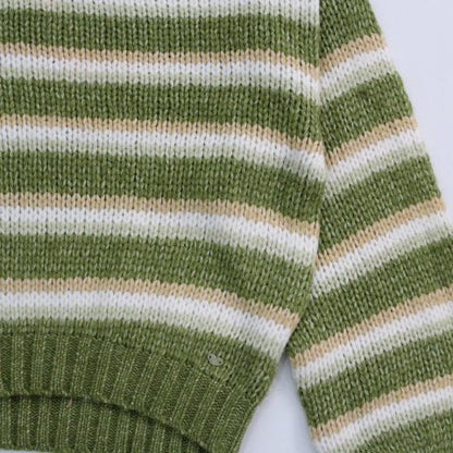 suéter a rayas, tejido tonos verdes ocre