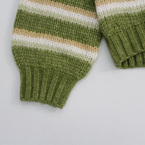 suéter a rayas, tejido tonos verdes ocre