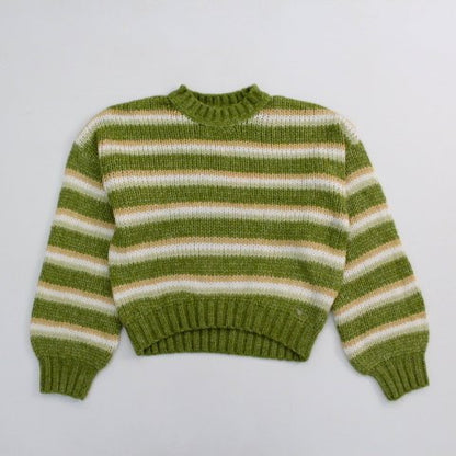 suéter a rayas, tejido tonos verdes ocre