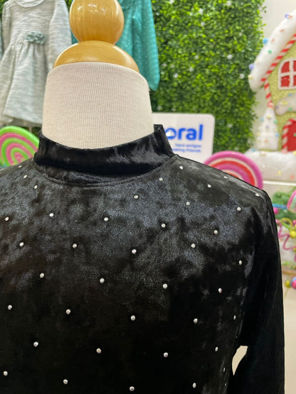 vestido recto manga larga terciopelo con destellos plata