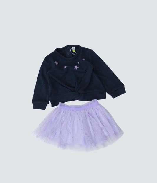 set falda plisada con sudadera color azul
