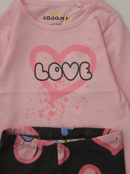 set blusa rosa leggins corazones