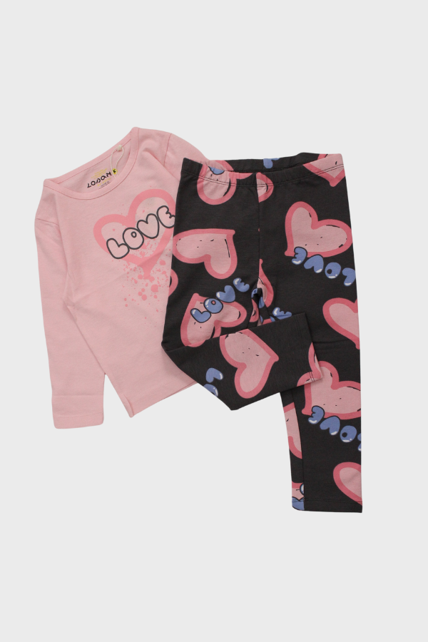 set blusa rosa leggins corazones