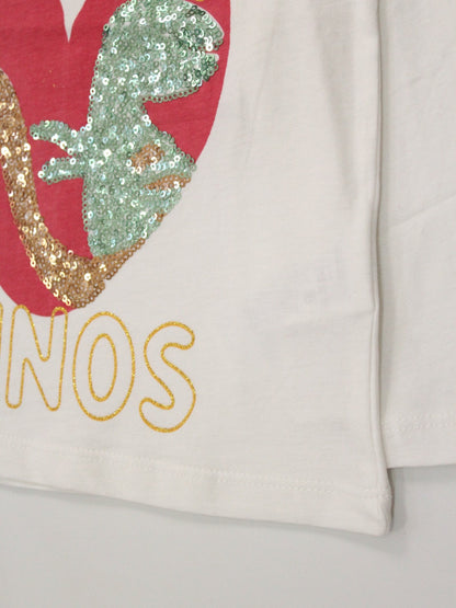 camiseta cuello redondo, manga larga print corazón