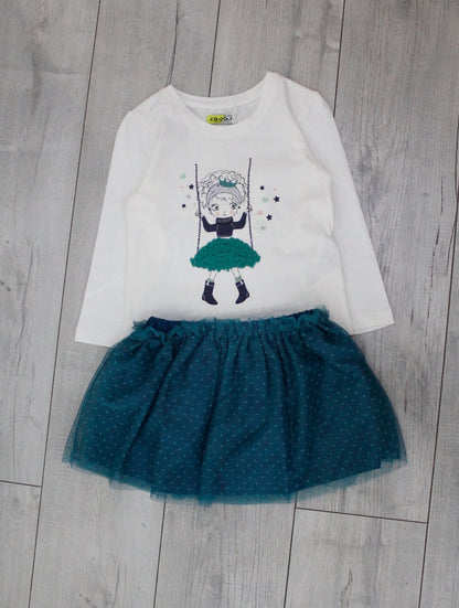 set camiseta con falda de tul color verde